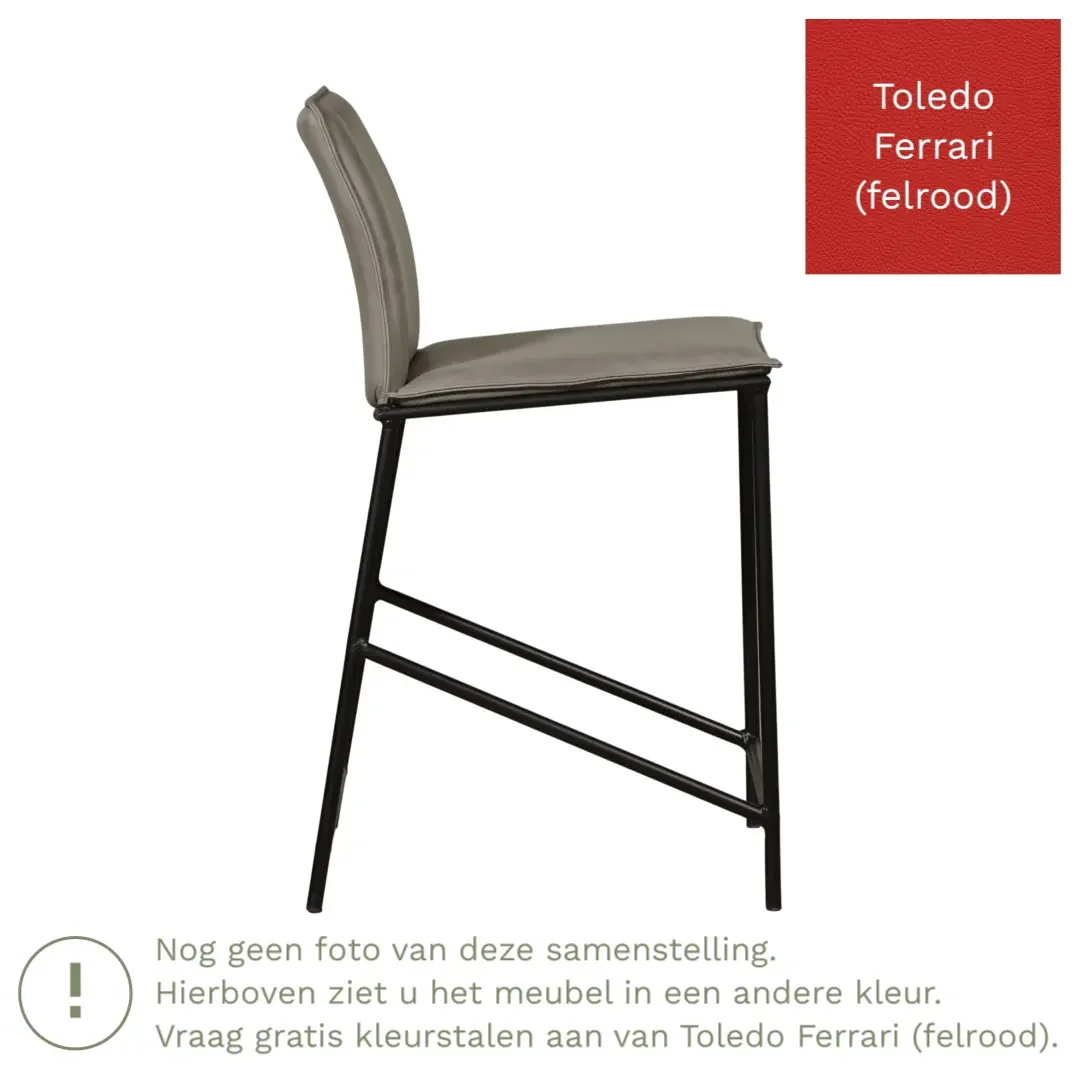 afbeelding van Leren barkruk Favor laag - Poten staal rond zwart